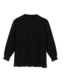 Ripped Drop Shoulder Confetti Sweater With Knit Hat - Black - View 5