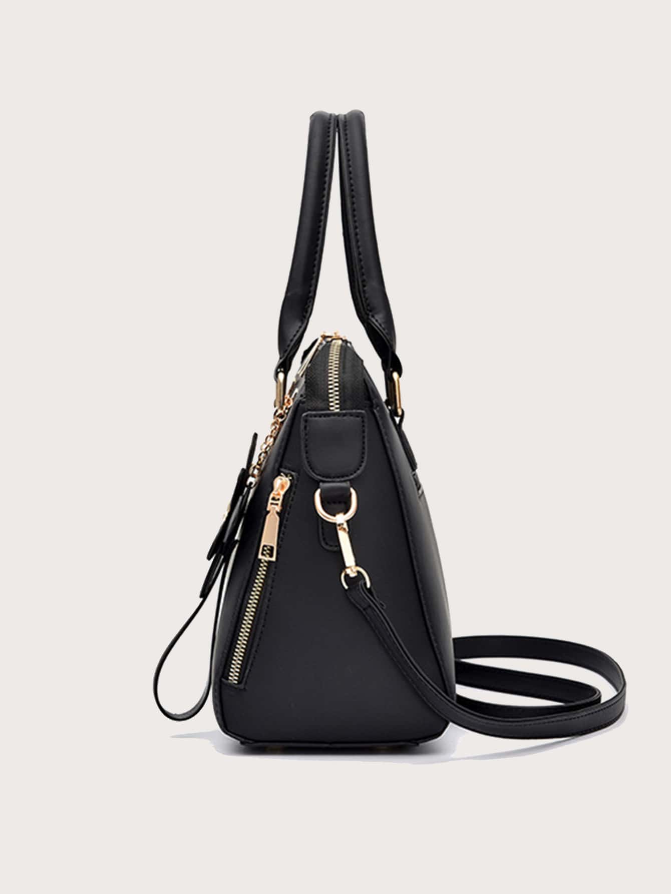 Yogodlns Elegante Damen Sattel Tragetasche, Schultertasche mit Blumenmuster, klassische stilvolle Handtasche mit bestickten Blumen, Muttertagsgeschenk für Mütter, Teenager Mädchen, Studenten, Berufseinsteiger und Büroarbeiter, perfekt für Büro, Arbeit, Business, Pendeln, Arbeits-Tasche für Frauen mit Blumen-Details, Reißverschluss-Handtasche für die Arbeit, Lässig Umhängetasche, Damen Geldbörse mit Blumen Dekor - Schwarz - Übersicht 3