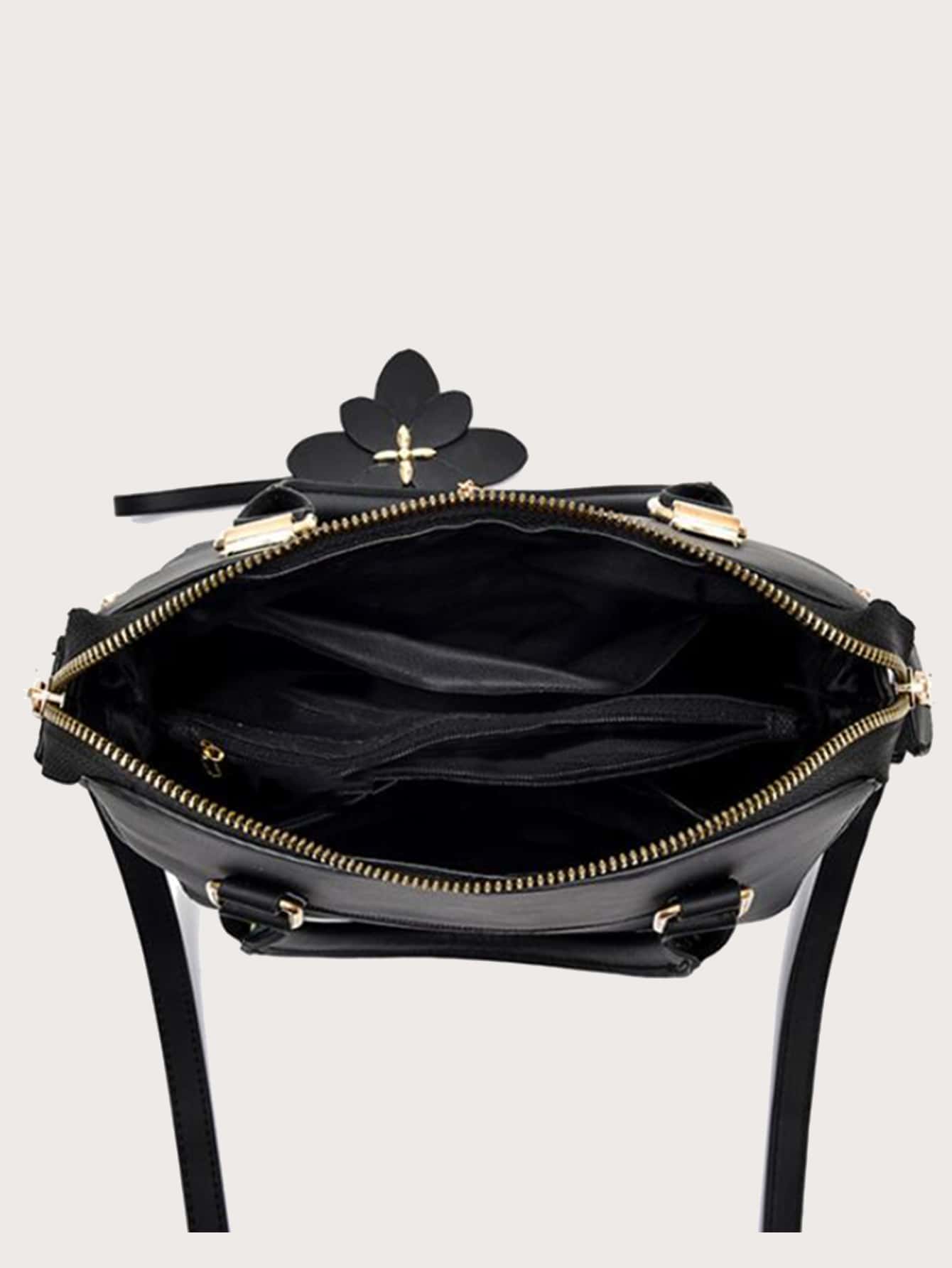 Yogodlns Elegante Damen Sattel Tragetasche, Schultertasche mit Blumenmuster, klassische stilvolle Handtasche mit bestickten Blumen, Muttertagsgeschenk für Mütter, Teenager Mädchen, Studenten, Berufseinsteiger und Büroarbeiter, perfekt für Büro, Arbeit, Business, Pendeln, Arbeits-Tasche für Frauen mit Blumen-Details, Reißverschluss-Handtasche für die Arbeit, Lässig Umhängetasche, Damen Geldbörse mit Blumen Dekor - Schwarz - Übersicht 4