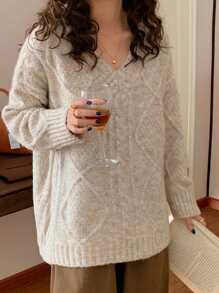 Drop Shoulder Oversized Cable Knit Sweater