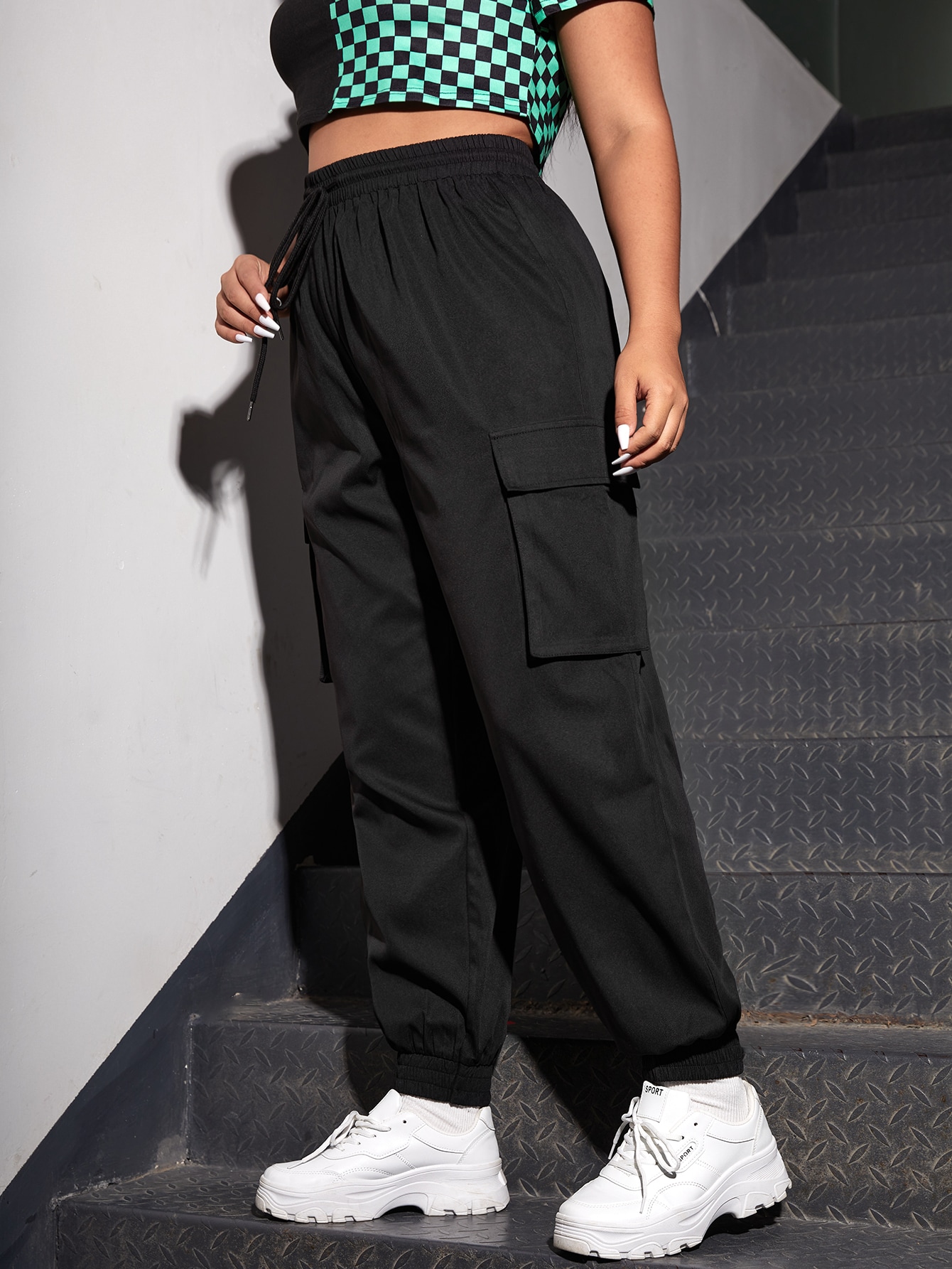 SHEIN EZwear Plus Flap Pocket Cargo Pants SHEIN USA