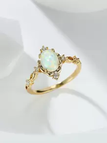 Vanel 1入組金色復古宮廷風四叉套裝蛋形合成纖維蛋白石戒指 - 金黃色 - 查看 1