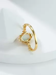 Vanel 1入組金色復古宮廷風四叉套裝蛋形合成纖維蛋白石戒指 - 金黃色 - 查看 2