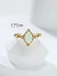 Vanel 1入組金色復古宮廷風四叉套裝蛋形合成纖維蛋白石戒指 - 金黃色 - 查看 3