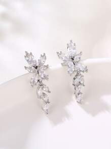 Thả hoa tai Khối Zirconia  Lá cây - Bạc - Xem 1