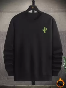 Manfinity Hypemode Men's Loose Fit Cactus Print Thermal Pullover - Black - View 1