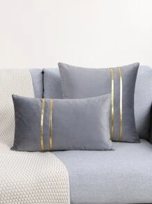 1 pieza Funda de cojín con detalles metálicos sin relleno, funda de almohada simple para sofá y sala de estar - Gris - Ver 2
