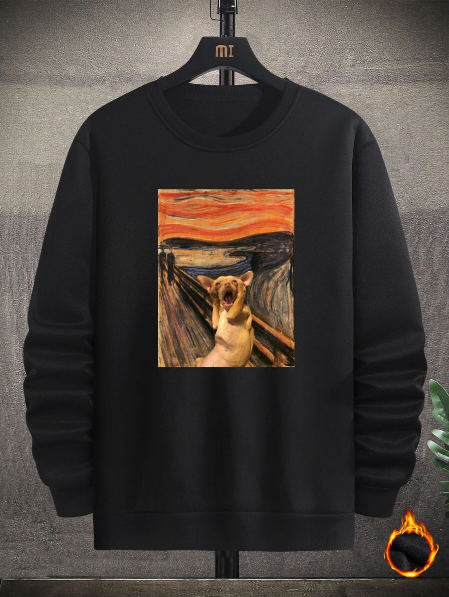 Manfinity Hypemode Men's Loose Fit Animal Pattern Thermal Pullover - Black - View 1