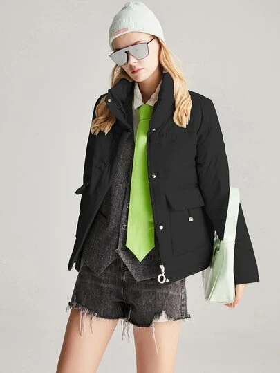 JAZZEVAR Abrigo unicolor con bolsillo con solapa con cremallera