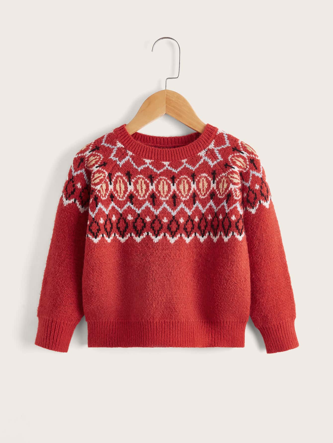 SHEIN Áo len cho bé gái Hình học Giải trí - Đỏ - Xem 1