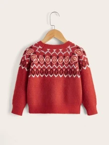 SHEIN Áo len cho bé gái Hình học Giải trí - Đỏ - Xem 2