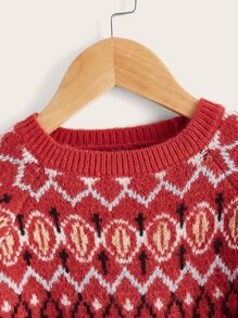 SHEIN Áo len cho bé gái Hình học Giải trí - Đỏ - Xem 3