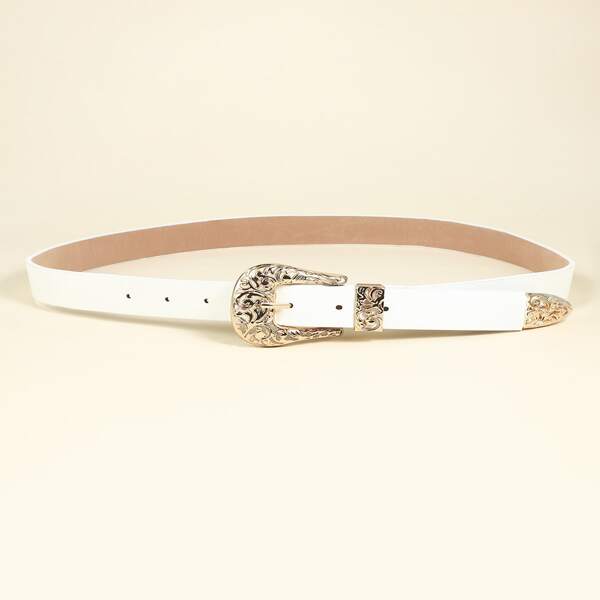 

Metal Buckle Belt With Punch Tool, White