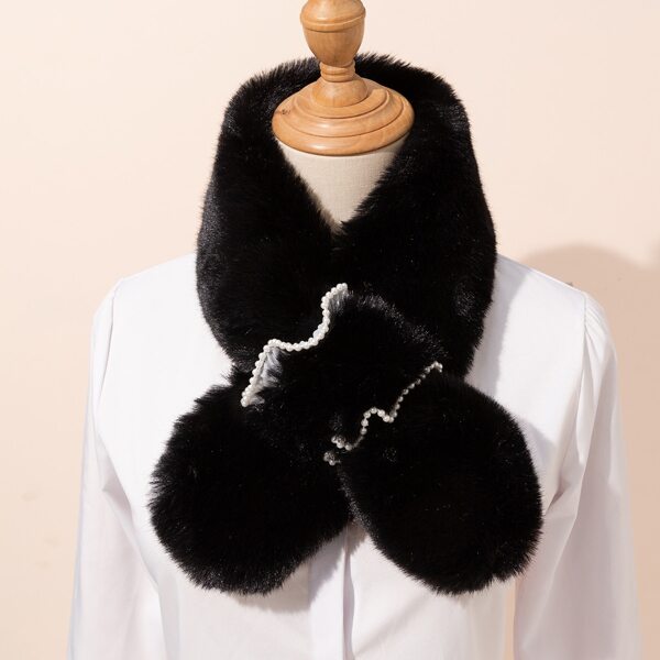 

Faux Pearl Detail Scarf, Black