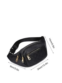 輕便便攜休閒，時尚小菱形絎縫吊帶包，時尚雙層斜挎包，女式人造革胸包（5.12 X 6.69 X 2.76）英寸適合女孩、女士、大學生、新秀和白領秋冬，工作用、辦公室用、通勤用、戶外用、度假用、假日用、郊遊用、海灘用 - 黑色 - 查看 2