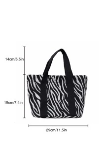 斑馬紋圖案手提包 - 黑與白 - 查看 4