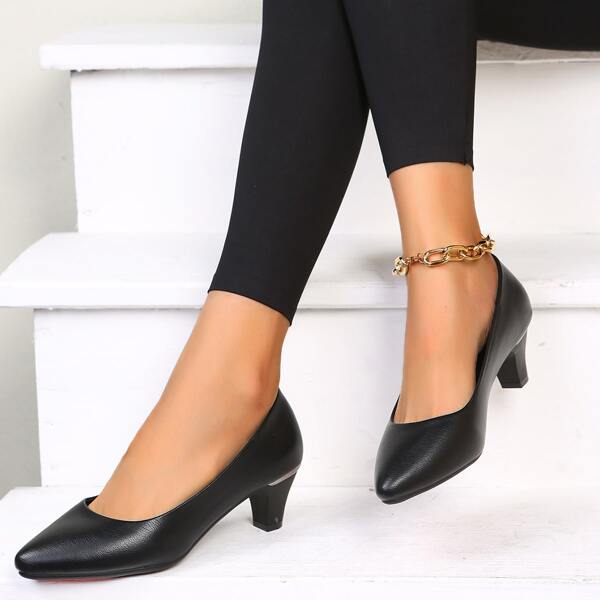 

Minimalist Chunky Heeled Court Pumps, Black