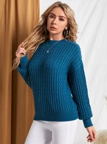 EMERY ROSE Drop Shoulder Cable Knit Jumper - Blue - View 3