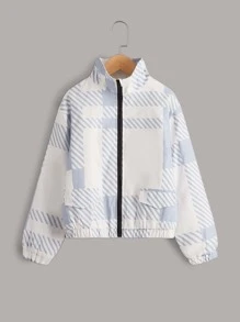 SHEIN Tween Boy 格子拉链填充外套