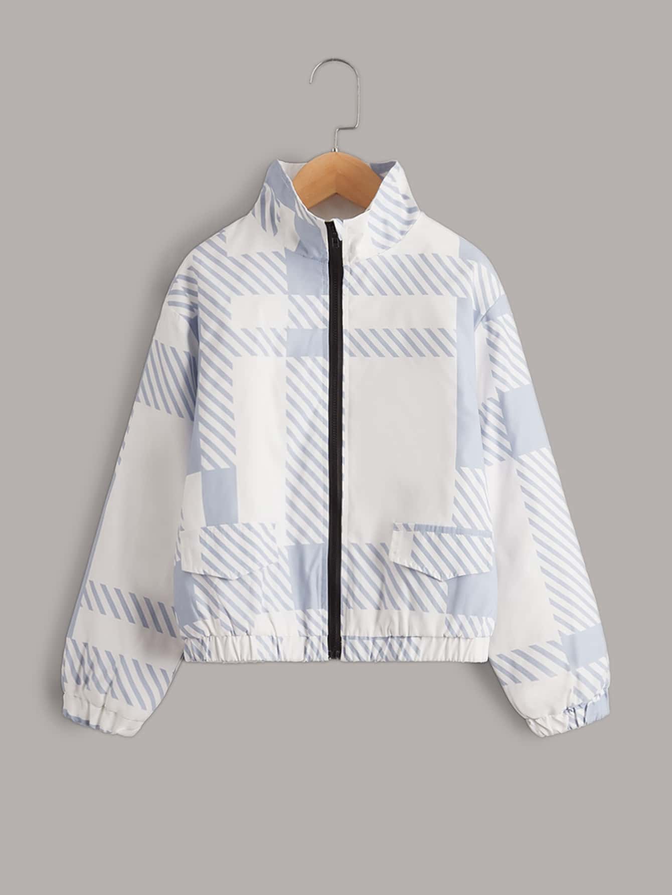 SHEIN Tween Boy 格子拉链填充外套