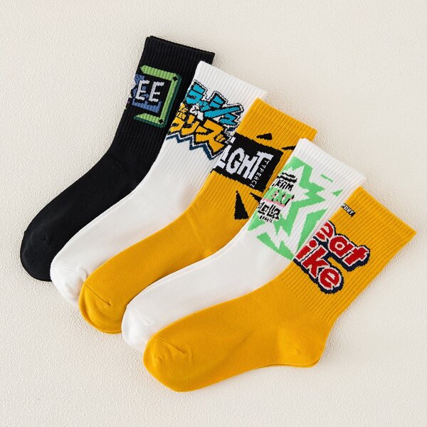 

5pairs Men Letter Graphic Crew Socks, Multicolor
