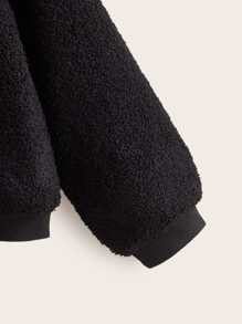 SHEIN 男孩字母補丁細節拉鍊搖粒絨飛行員夾克 - 黑色 - 查看 4