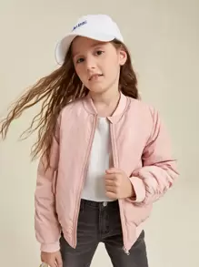 SHEIN Girls Zipper Bomber Winter Bomber Jacket - Baby Pink - View 1