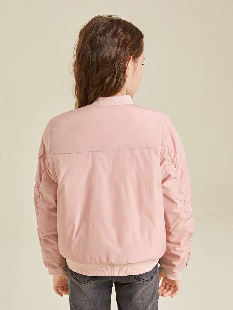 SHEIN Girls Zipper Bomber Winter Bomber Jacket - Baby Pink - View 2