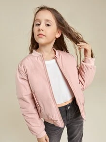 SHEIN Girls Zipper Bomber Winter Bomber Jacket - Baby Pink - View 3