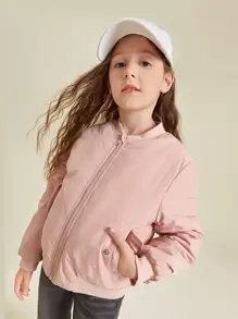 SHEIN Girls Zipper Bomber Winter Bomber Jacket - Baby Pink - View 5