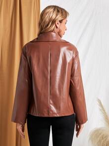 SHEIN 西裝領腰帶PU皮革外套