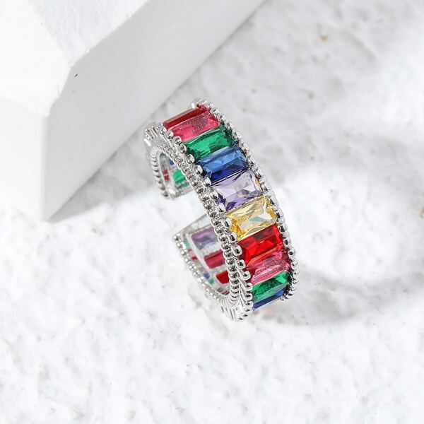 

Geometric Zircon Decor Cuff Ring, Multicolor