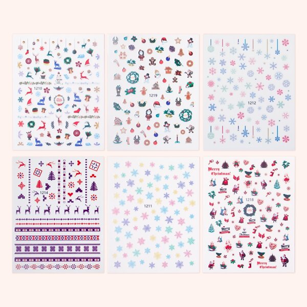 

6sheets Christmas Cartoon Graphic Nail Art Sticker, Multicolor