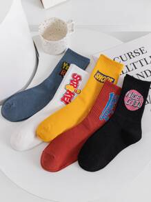 5pairs Letter Graphic Crew Socks - Multicolor - View 1
