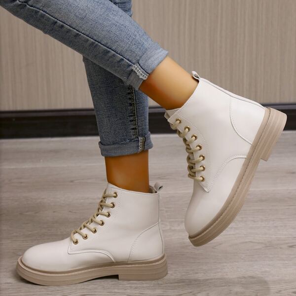 

Lace Up Front Combat Boots, Beige