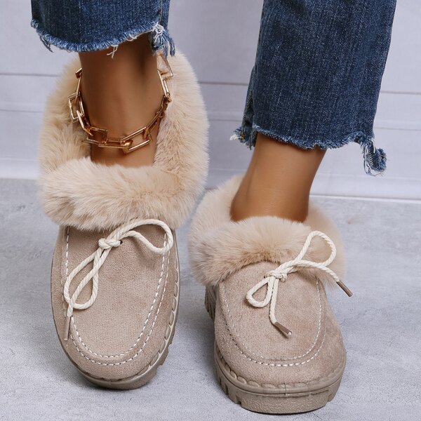 

Lace-up Front Fuzzy Snow Boots, Khaki