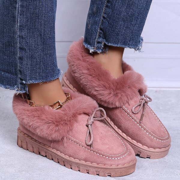 

Lace-up Front Fuzzy Snow Boots, Pink