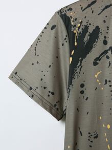 Manfinity LEGND 男士潑墨前短後長T恤 - 軍綠色 - 查看 3