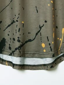 Manfinity LEGND 男士潑墨前短後長T恤 - 軍綠色 - 查看 4