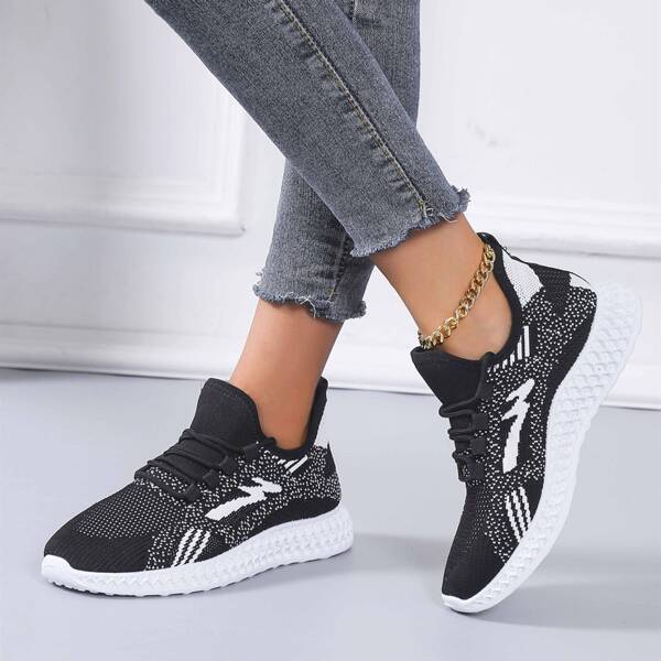 

Colorblock Lace Up Front Hollow Out Sneakers, Black and white