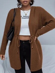 Calvaya Áo len cardigan trùm đầu màu nâu cà phê trơn giản dị có dây rút cỡ lớn dành cho nữ, mùa thu/đông - Cà phê nâu - Xem 1