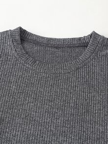 女孩羅紋針織T恤和褲子 - 灰色 - 查看 3