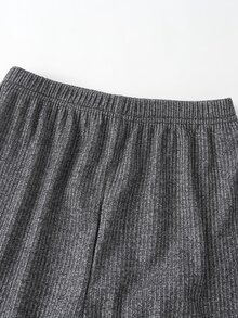 女孩羅紋針織T恤和褲子 - 灰色 - 查看 6