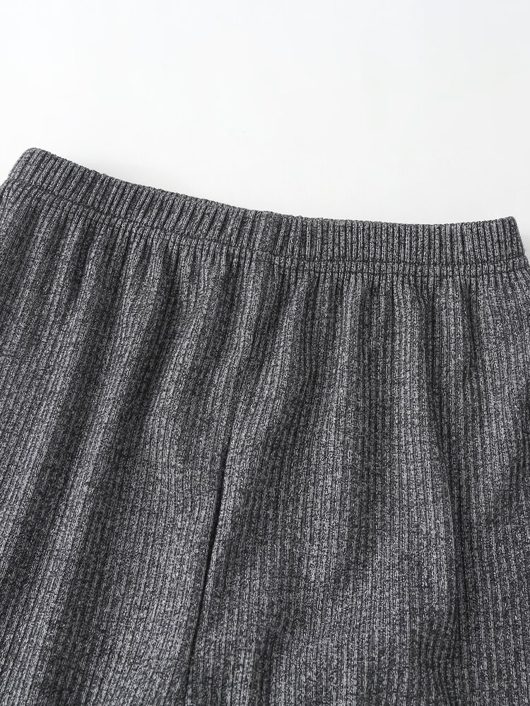 女孩羅紋針織T恤和褲子 - 灰色 - 查看 6