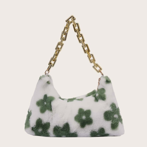 

Fluffy Floral Pattern Chain Bag, Multicolor