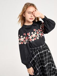 SHEIN Bộ hai mảnh Gái Dây kéo Hoa Sọc ca rô Sẵn sàng - màu đen - Xem 4