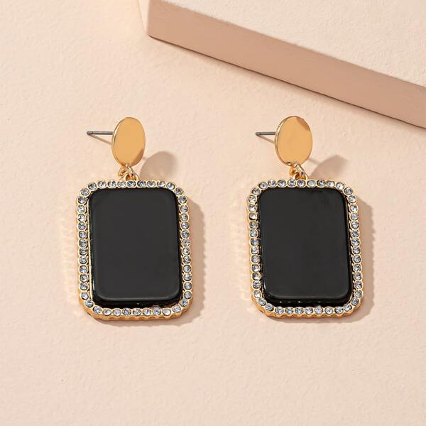 

Rhinestone Decor Geometric Drop Earrings, Black