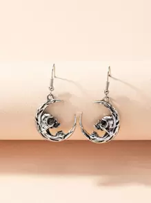 Skull Decor Drop Earrings - Antique Silver - View 1