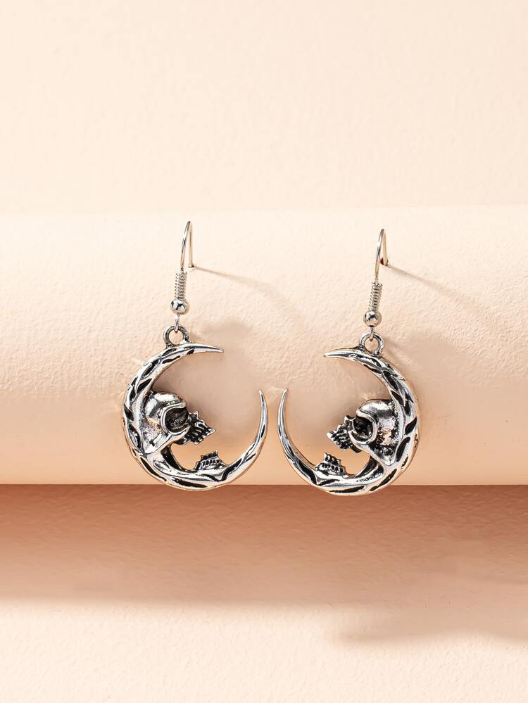 骷髏裝飾耳墜 - 復古銀色 - 查看 1