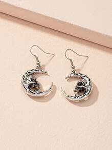 Skull Decor Drop Earrings - Antique Silver - View 2